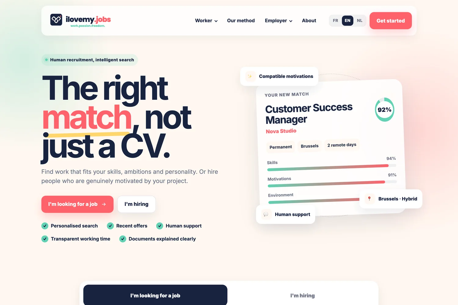 Page d'accueil du site ilovemy.jobs (EN)